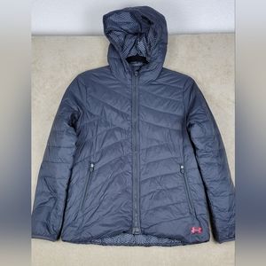Under Armour Girls Puffer Jacket Blue Pink Logo YLG Youth Large